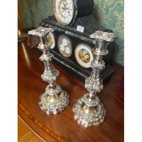 229A - Pair of decorative silver plate candlesticks. {32 cm H x 14 cm Dia.}.