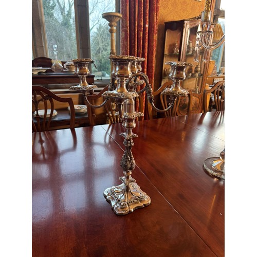 443A - Pair of 19th C. silver plate four branch table candleabras. {46 cm H x 33 cm Dia.}.