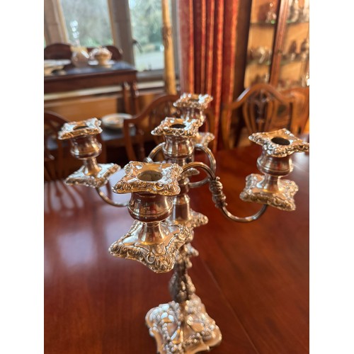 443A - Pair of 19th C. silver plate four branch table candleabras. {46 cm H x 33 cm Dia.}.