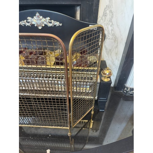 668A - Edwardian brass and mesh firescreen. {55 cm H x 69 cm W}.