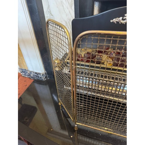 668A - Edwardian brass and mesh firescreen. {55 cm H x 69 cm W}.