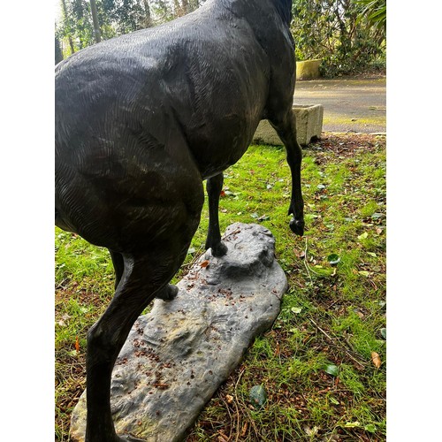 75A - Good quality majestic bronze stag on craggy rock {224cm H x 150cm W x 107cm D}