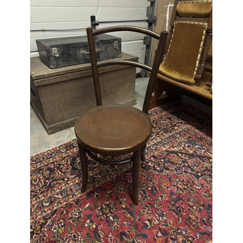 1108 - 1950's bentwood desk chair with updolstered seat. { 83cm H X 66cm W X 54cm D }, and single bentwood ... 