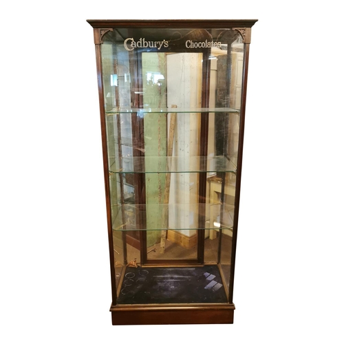 67A - Extremely rare 19th C. Cadbury's Chocolate mahogany and glass floor display cabinet {204 cm H x 94 c... 