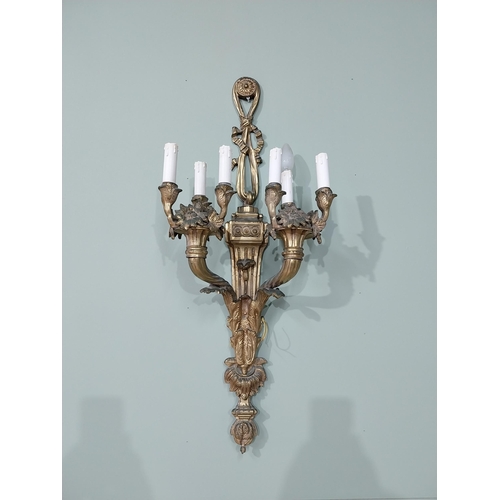 460 - Decorative pair of French bronze six branch wall candelabra. { 86cm H X 36cm W X 20cm D }. NOT AVAIL... 