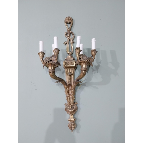 460 - Decorative pair of French bronze six branch wall candelabra. { 86cm H X 36cm W X 20cm D }. NOT AVAIL... 