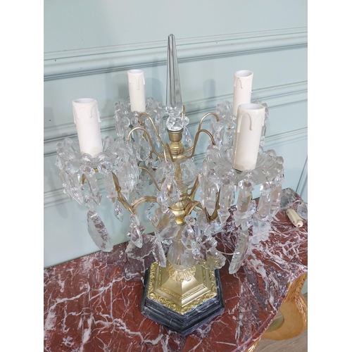 780A - French bronze candelabra with crystal drops {51cm H x 34cm Dia.}  NOT AVAILABLE TO VIEW IN PERSON.