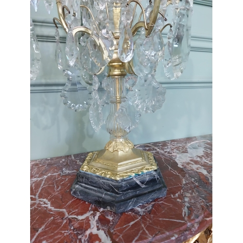 780A - French bronze candelabra with crystal drops {51cm H x 34cm Dia.}  NOT AVAILABLE TO VIEW IN PERSON.