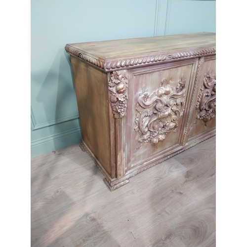 798 - Painted carved pine blanket box {80cm H 136cm W x 55cm D} NOT AVAILABLE TO VIEW IN PERSON.