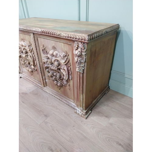 798 - Painted carved pine blanket box {80cm H 136cm W x 55cm D} NOT AVAILABLE TO VIEW IN PERSON.