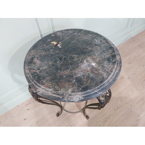 858 - French wrought iron garden table with marble top {74cm H x 55cm Dia} NOT AVAILABLE TO VIEW IN PERSON... 