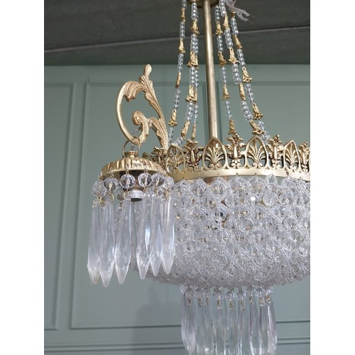 145A - French brass and crystal  chandelier {71cm H x 46cm Dia} NOT AVAILABLE TO VIEW IN PERSON.