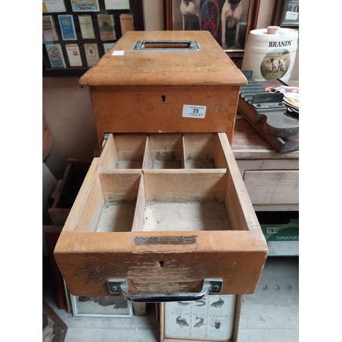 35 - 1930's mahogany counter shop till. {19 cm H x 26 cm W x 48 cm D}.