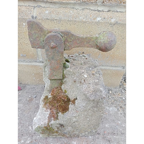 254 - 19th. C.  cast iron door stop mounted in a stone base.  NOT AVAILABLE TO VIEW IN PERSON