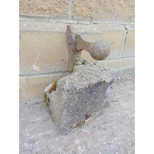 254 - 19th. C.  cast iron door stop mounted in a stone base.  NOT AVAILABLE TO VIEW IN PERSON