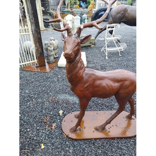 9 - Cast iron Stag on plinth. {150 cm H x 100 cm W x 42 cm D}.