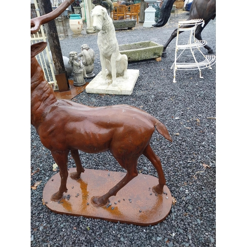 9 - Cast iron Stag on plinth. {150 cm H x 100 cm W x 42 cm D}.