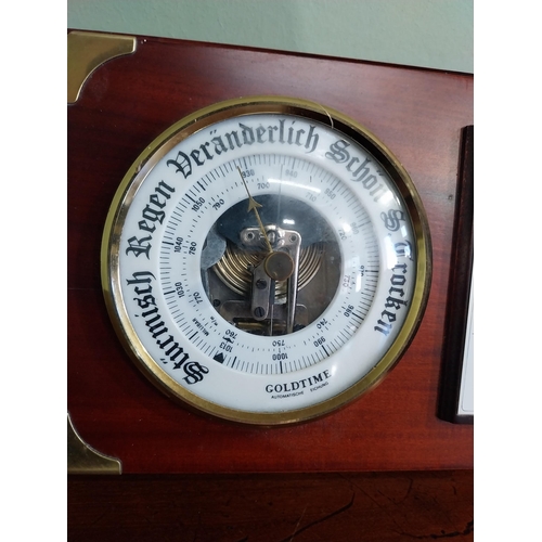 21 - German mahogany and brass barometer {17 cm H x 21 cm W}.