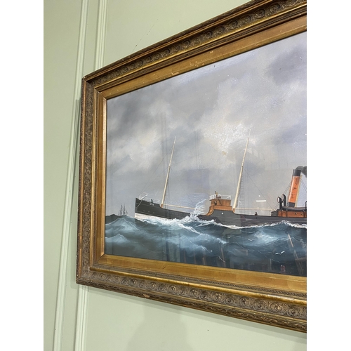 57 - Early 20th C. Maritime scene watercolour mounted in giltwood frame {68 cm H x 100 cm W}.