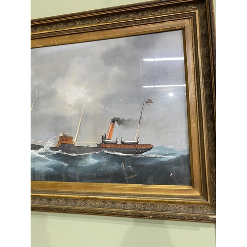 57 - Early 20th C. Maritime scene watercolour mounted in giltwood frame {68 cm H x 100 cm W}.