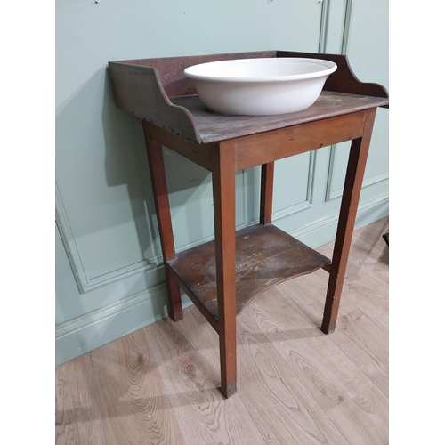 19 - 19th C. Pine washstand with gallery back and ceramic sink raised on square legs. {86 cm H x 65 cm W ... 