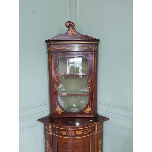 30 - Good quality mahogany and kingwood corner cabinet with single glazed door over single blind door {23... 