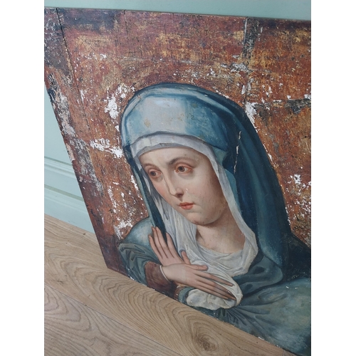 2 - 19th C. oil on board of The Virgin Mary in the Greek Orthodox style. {59 cm H x 52 cm W}.