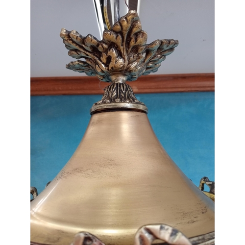 22 - Brass and cut glass pear drop chandelier in working order. {H 7cm x Dia 32cm } NOT AVAILABLE TO VIEW... 