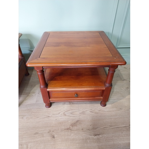 23 - Pair of walnut low tables with single drawer in frieze. {46 cm H x 60 cm W x 60 cm D}.