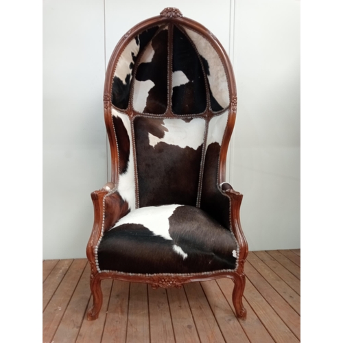 25 - Mahogany and cowhide upholstered Porters chair {H 170cm x W 78cm x D 70cm } NOT AVAILABLE TO VIEW IN... 