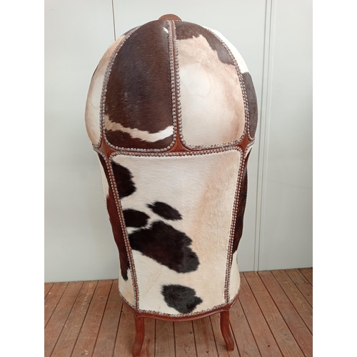 25 - Mahogany and cowhide upholstered Porters chair {H 170cm x W 78cm x D 70cm } NOT AVAILABLE TO VIEW IN... 