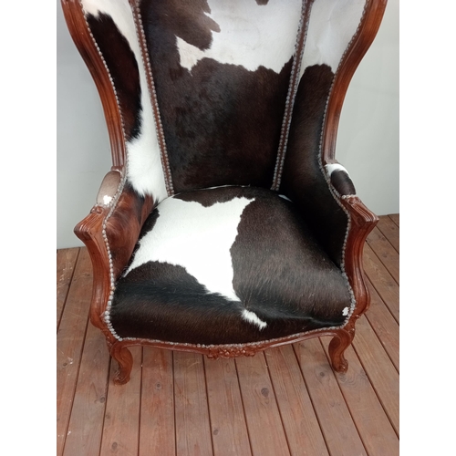 25 - Mahogany and cowhide upholstered Porters chair {H 170cm x W 78cm x D 70cm } NOT AVAILABLE TO VIEW IN... 