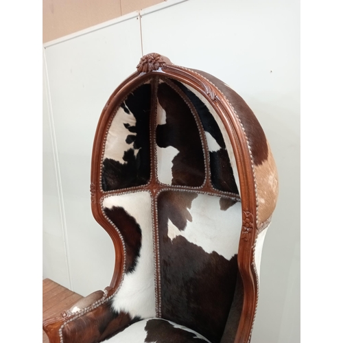 25 - Mahogany and cowhide upholstered Porters chair {H 170cm x W 78cm x D 70cm } NOT AVAILABLE TO VIEW IN... 