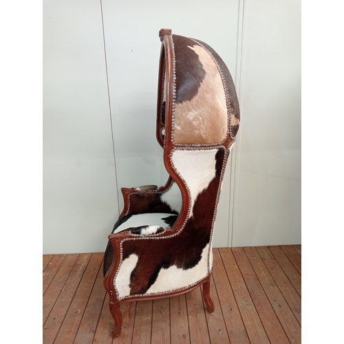 25 - Mahogany and cowhide upholstered Porters chair {H 170cm x W 78cm x D 70cm } NOT AVAILABLE TO VIEW IN... 