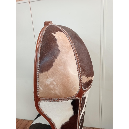 25 - Mahogany and cowhide upholstered Porters chair {H 170cm x W 78cm x D 70cm } NOT AVAILABLE TO VIEW IN... 