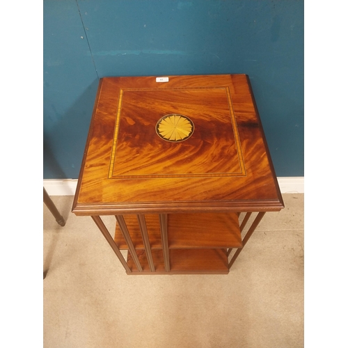 29 - Mahogany and satinwood revolving bookcase. {78 cm H x 49 cm W x 49 cm D}. NOT AVAILABLE TO VIEW IN P... 
