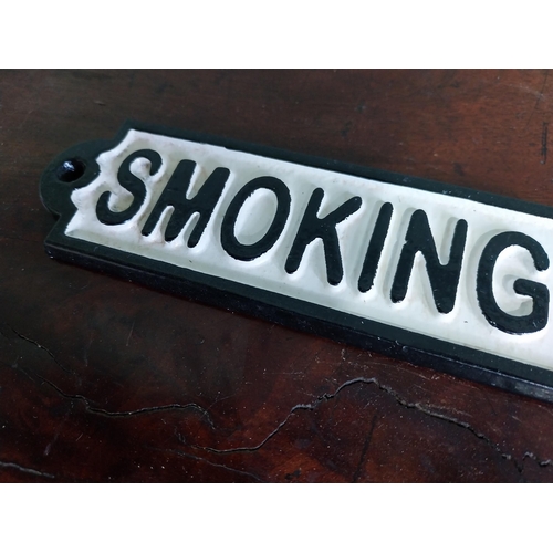 43 - Cast iron Smoking Area door sign. {5 cm H x 24 cm W}.
