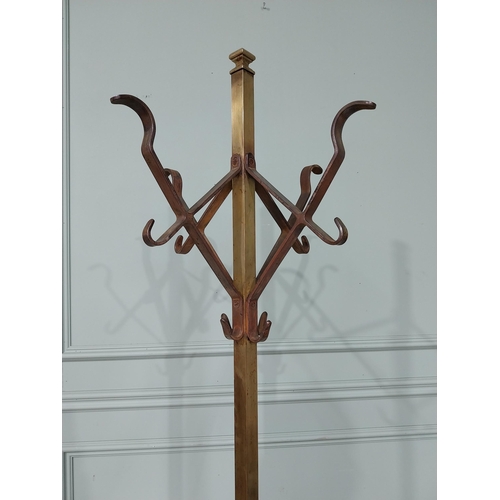 46 - Good quality Edwardian brass and wrought iron hat and coat stand. {190 cm H x 44 cm Dia.}.