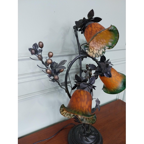 51 - Decorative three branch table lamp. {76 cm H x 53 cm W x 40 cm D}.