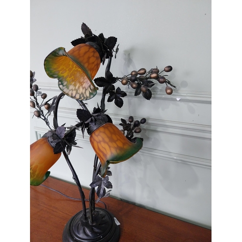 51 - Decorative three branch table lamp. {76 cm H x 53 cm W x 40 cm D}.