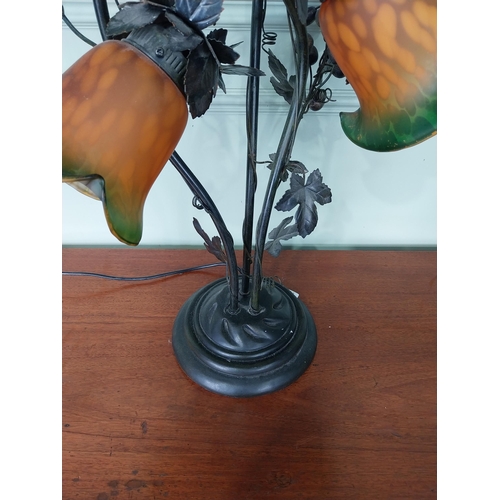 51 - Decorative three branch table lamp. {76 cm H x 53 cm W x 40 cm D}.