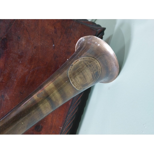 56 - Vintage brass car horn. {20 cm H x 48 cm W x 10 cm D}.