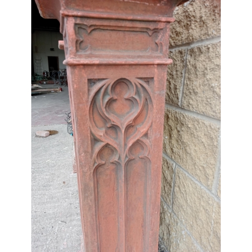 Good quality pair of terracotta reeded urns with finials with columns ...