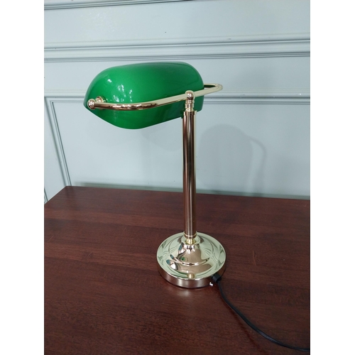 8 - Good quality brass banker's lamp with green glass shade. {38 cm H x 28 cm W x 20 cm D}.