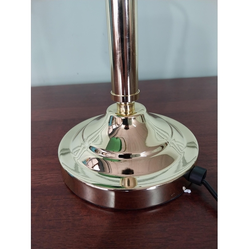 8 - Good quality brass banker's lamp with green glass shade. {38 cm H x 28 cm W x 20 cm D}.