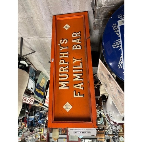 589 - Murphy's Family Bar painted wooden and tin plate sign. {48 cm H x 137 cm W}.