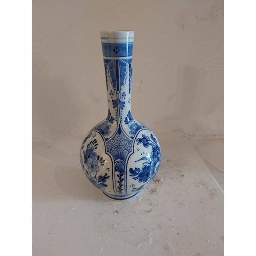 101 - Early 19th. C. Dutch blue and white ceramic onion vase. { 17cm H X 9cm Dia }.