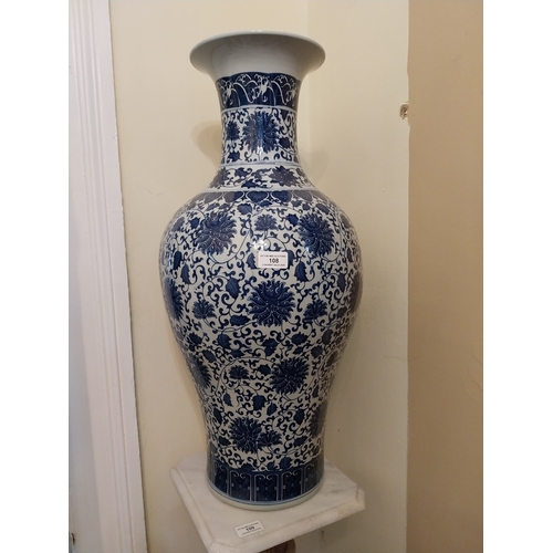 108 - Pair of Oriental blue and white ceramic  vases. { 68cm H X 31cm Dia }.