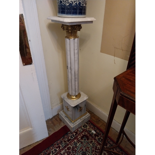 109 - Pair of decorative French marble and brass jardiniere stands { 106cm H X 27cm Sq }.