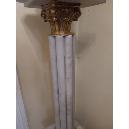 109 - Pair of decorative French marble and brass jardiniere stands { 106cm H X 27cm Sq }.